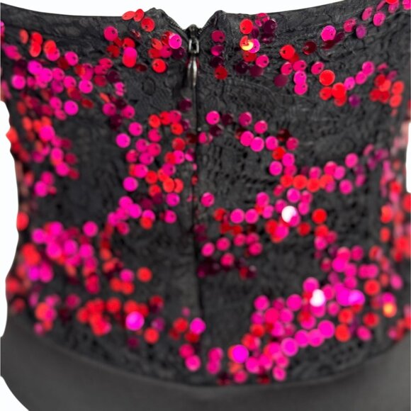 h:ours Revolve Felly Sequin Bodysuit Womens Size‎ M Fuschia Black Plunging - Picture 6 of 11